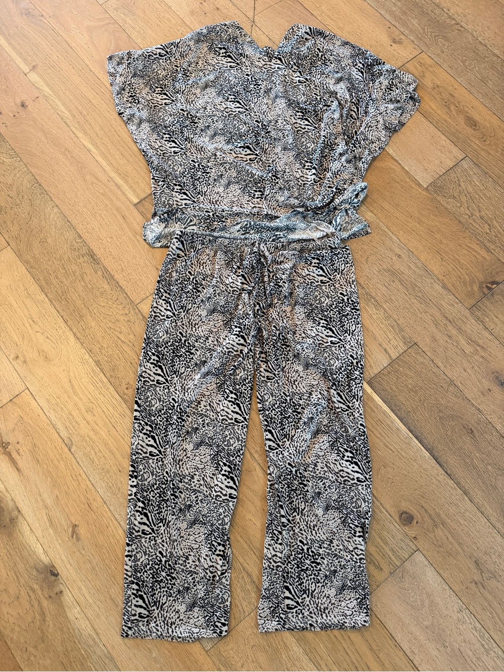 Natori Animal-Print Short Sleeve Pajama Set in Black & Cream